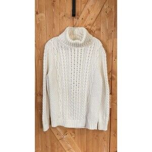 Banana Republic XL Cable Knit Turtleneck Sweater Cream Cotton Cashmere